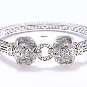 John Hardy JAI Elephant Sterling +14K Figurative Bangle Bracelet-  X-Large NIB